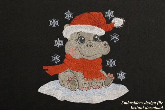 Download Baby Hippo in Santa Hat Black - Baby Collection
