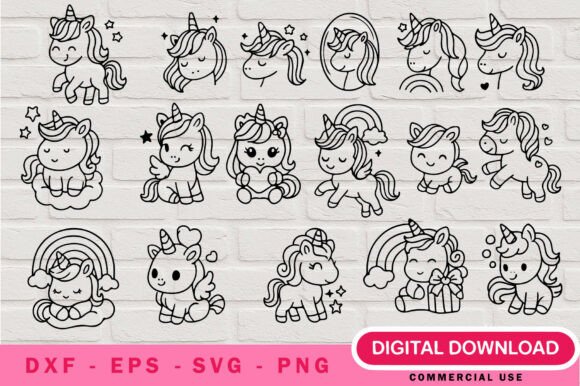 Download Girls Unicorn Outline SVG Bundle - Unicorn Collection
