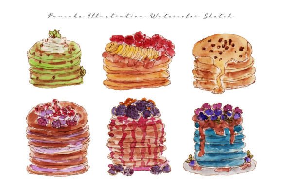 Download Hand Drawn Pancake Watercolor Sketch - Hand Collection