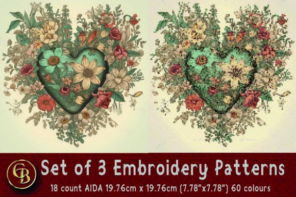 Download 3 Floral Heart Embroidery Patterns - Embroidery pattern Collection