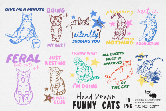 Download Funny Cat Hand-Drawn Sublimation Bundle - Hand Collection